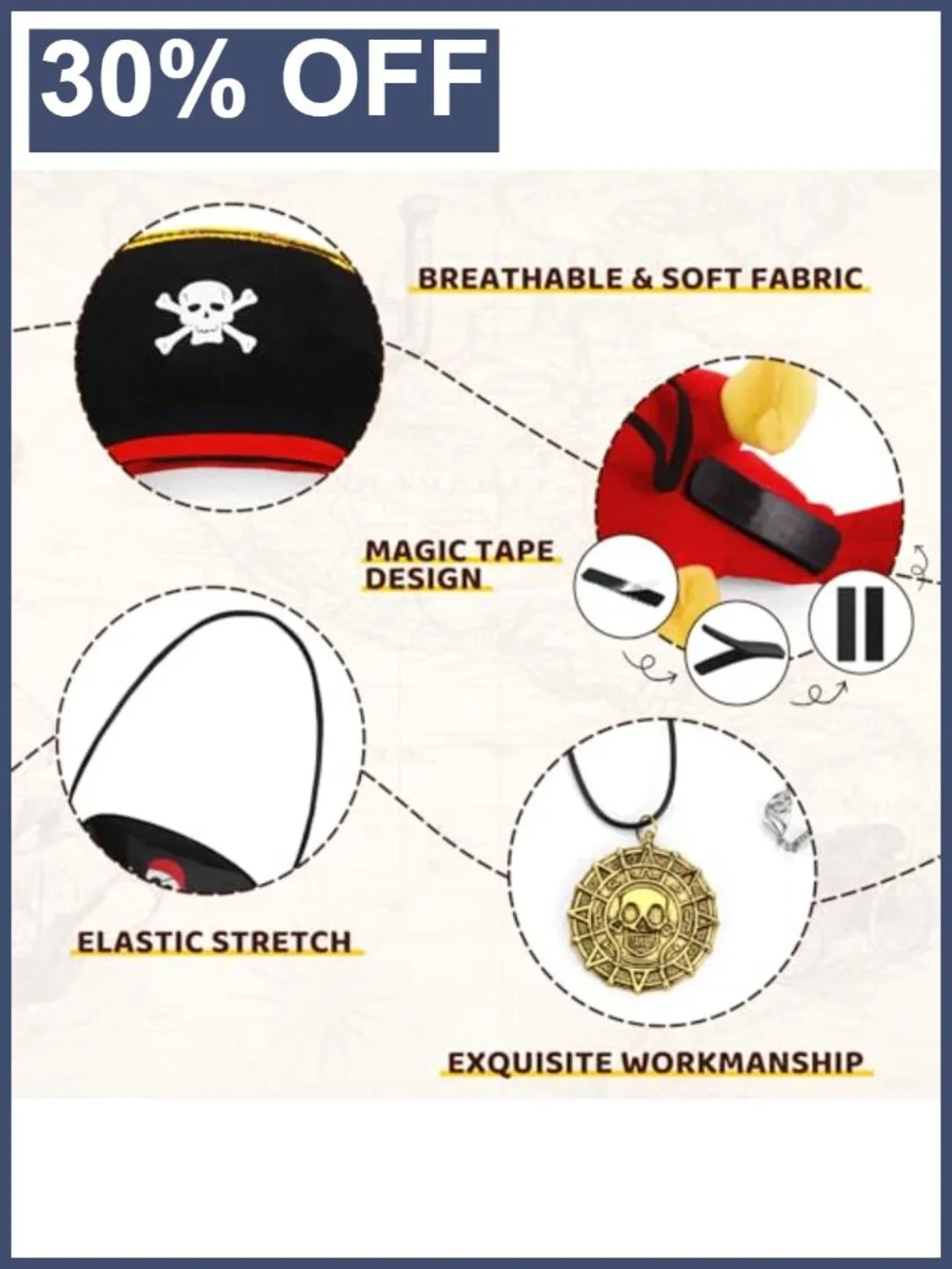 Kids Pirate Hat Costume Accessories Set Velvet Skull Print Eye Mask Parrot
